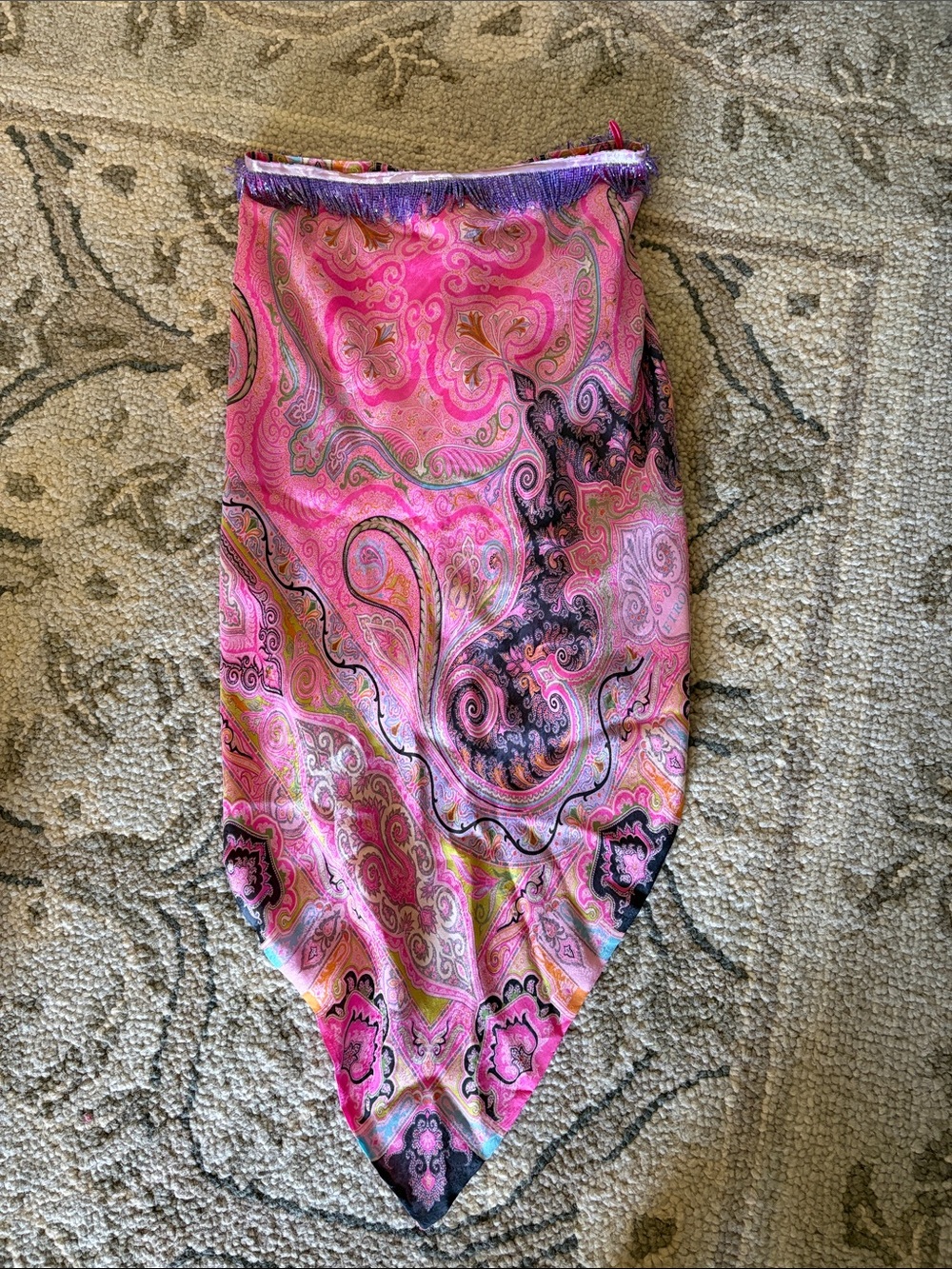 Etro Pink Paisley silk bandana vintage skirt